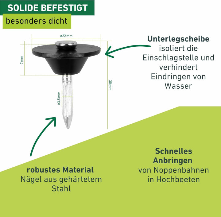 Windhager Dichtnägel für Noppenbahn - 100 STK. Montagenägel 3,5x30mm, Dichtscheibe: 22mm, Montageknö