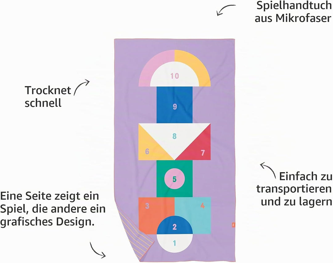 Quut – Strand-/Poolhandtuch für Kinder mit Spiel – Ultraschnell trocknende Mikrofaser, sandfrei – ko