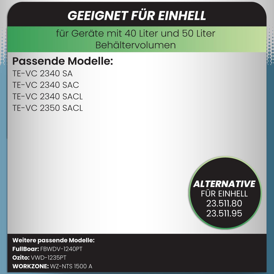 McFilter | 20 Staubsaugerbeutel 40l | kompatibel für ALLE Einhell 40 Liter Nass-Trockensauger | Schm