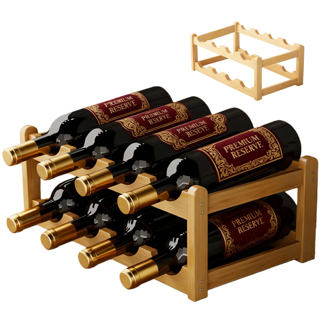 Weinregal Holz: Flaschenregal für 8 Flaschen, 2 Fach Flaschenhalter Aus Bambus, Natürlich Weinflasch