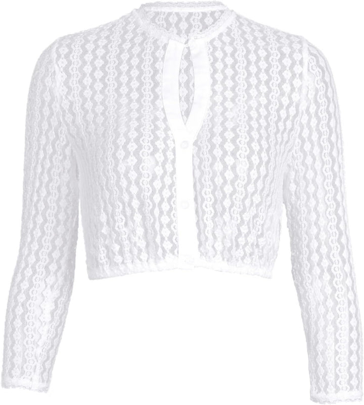 Kelliar Dirndl Bluse Damen Langarm Spitze 3/4 Arm Tropfen-Ausschnitt aus Exklusiver Kollektion Trach