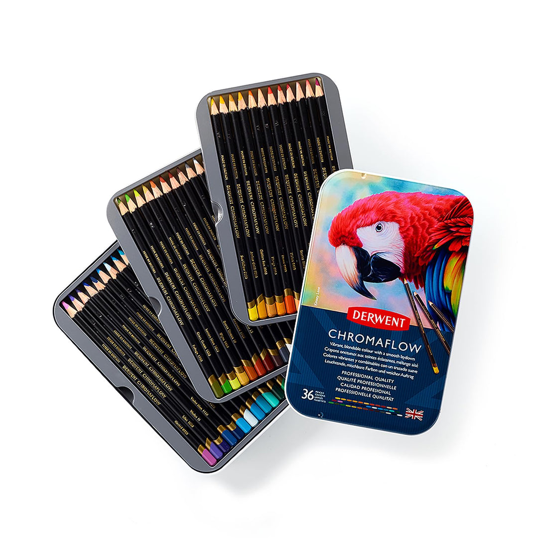 Derwent Chromaflow Buntstifte im 36er Set in Metallbox, 3,5 mm Minenstärke, Mischbar mit Geschmeidig