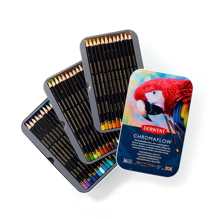 Derwent Chromaflow Buntstifte im 36er Set in Metallbox, 3,5 mm Minenstärke, Mischbar mit Geschmeidig
