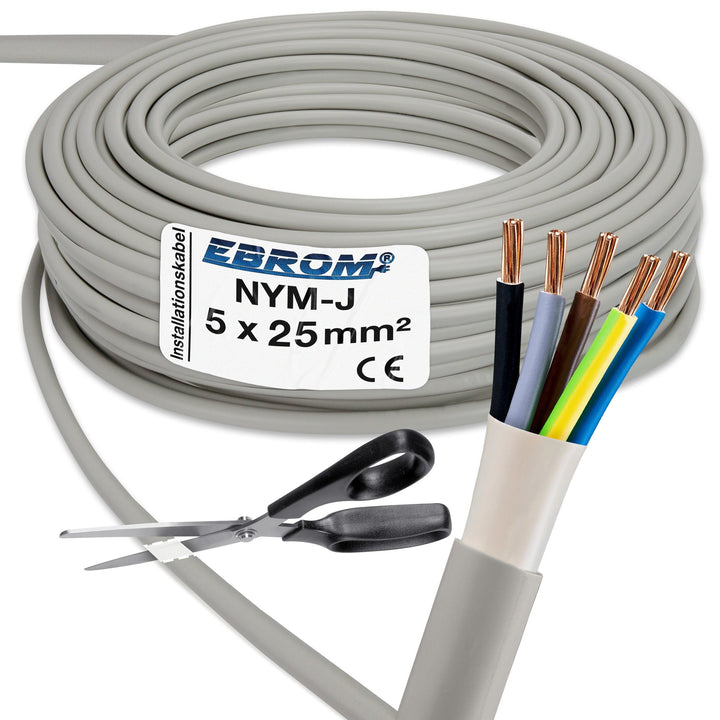 EBROM NYM-J 5x25 mm² Mantelleitung Installationskabel grau, Länge: 21 Meter | 1 bis 50 m, Installati