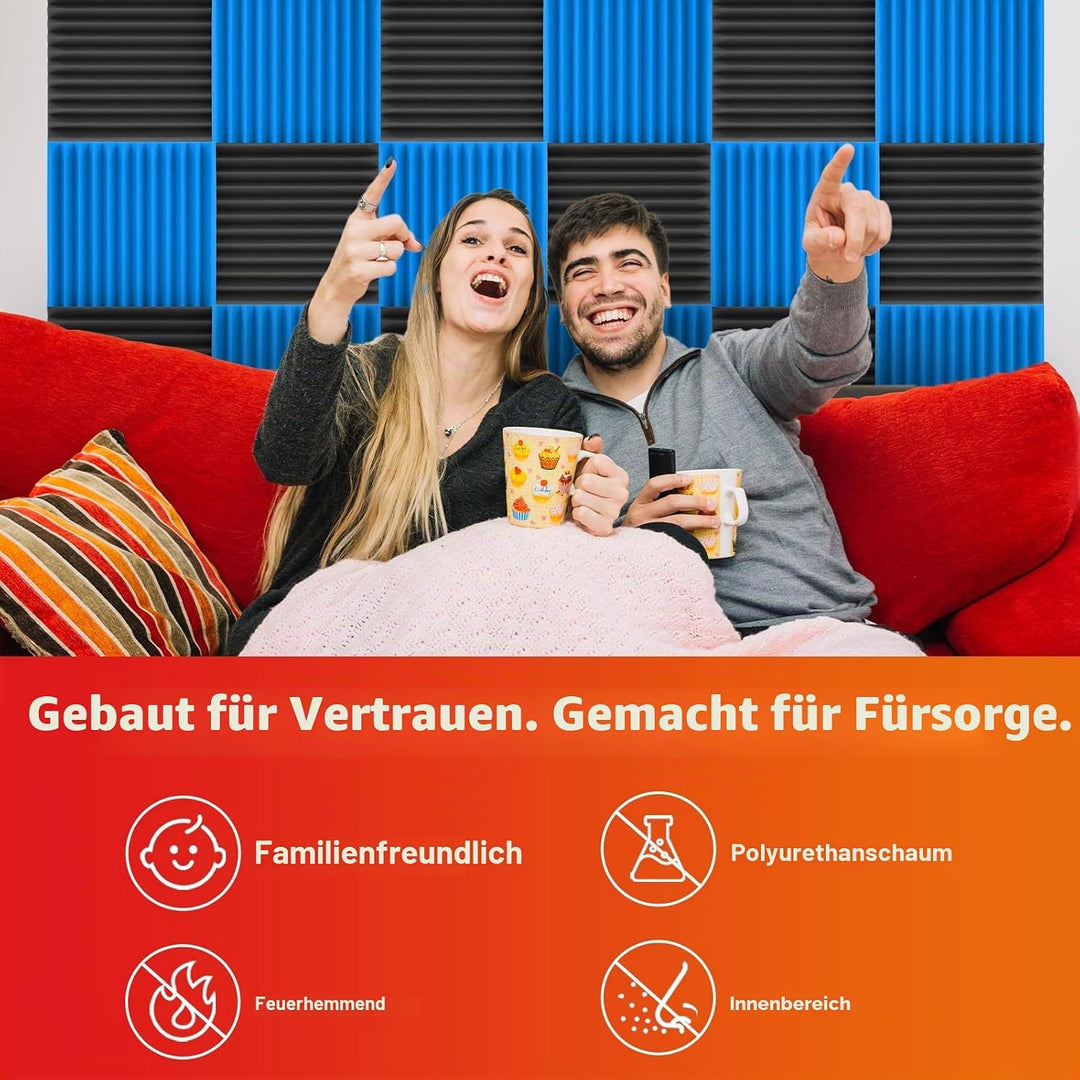 Akustikplatten, schalldichte Schaumstoffplatten für die Wand, 30,5 x 30,5 x 2,5 cm, schwer entflammb