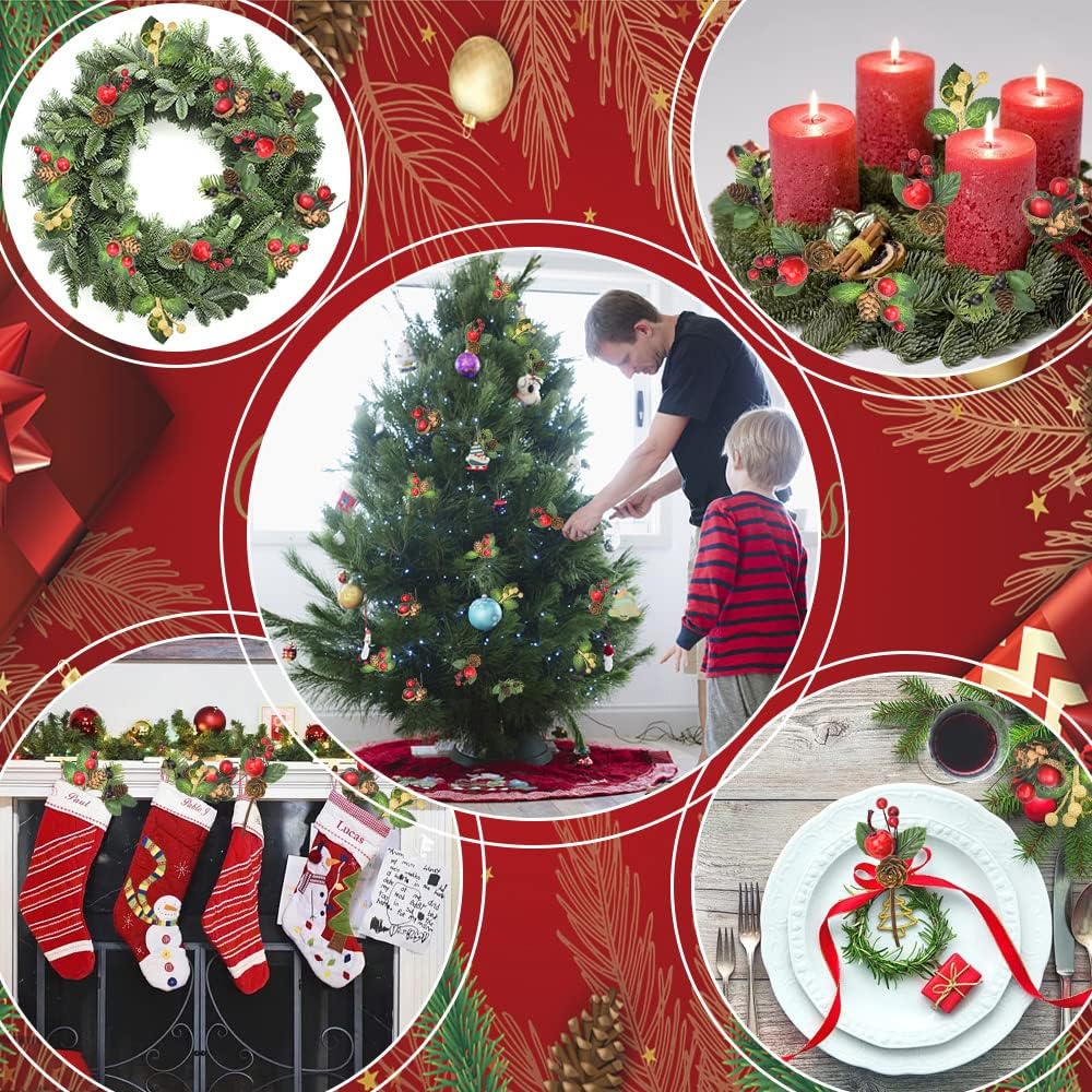 BUZIFU 20pcs Weihnachtsbeeren Picks künstliche Tannenzapfen Weihnachtsdekoration Aussen Weihnachtsbe