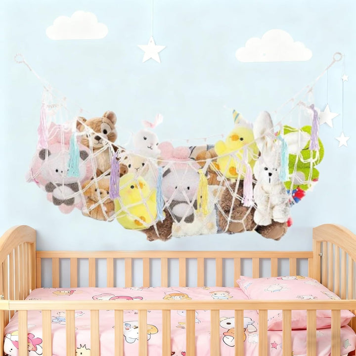 Stofftier Aufbewahrungsnetze,Boho Organizer Zimmer Deko - Plüschtier Aufbewahrungs Hängematte Mesh N