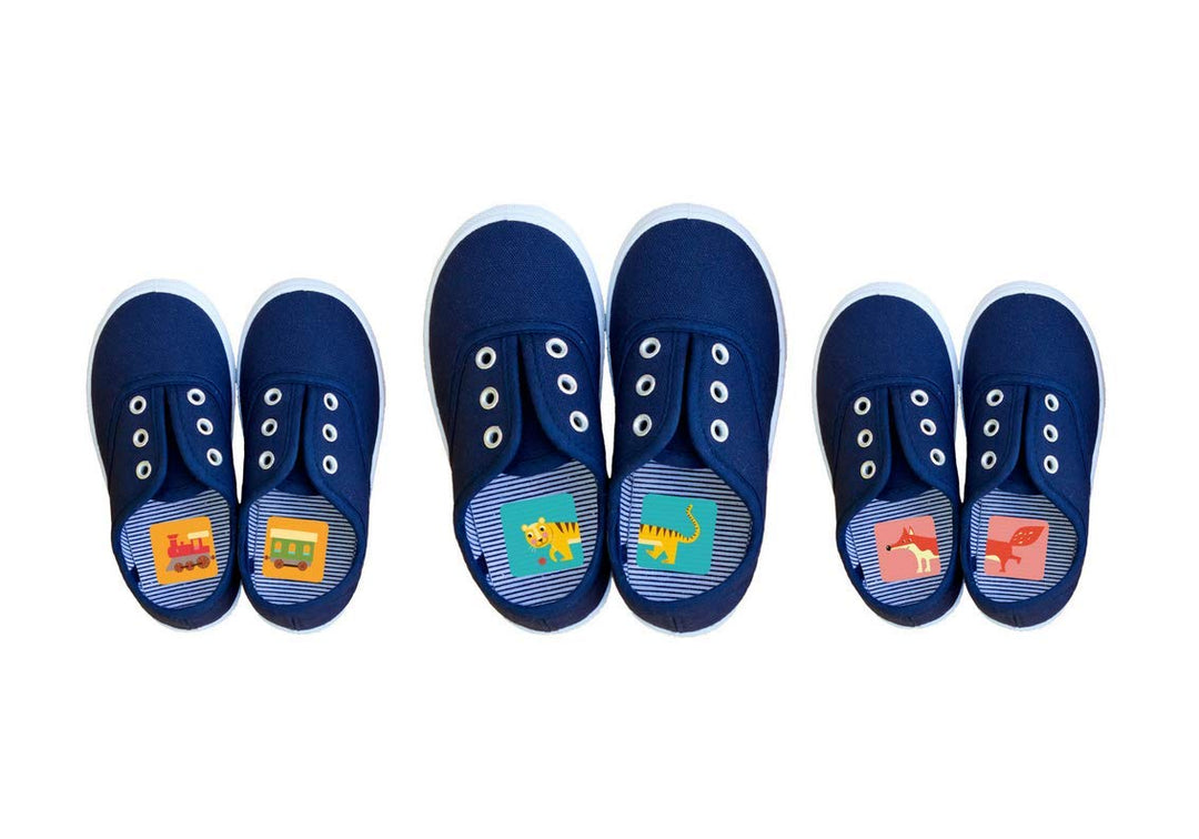 Schuhe anziehen spielerisch lernen, für Kinder zur Vermeidung von Entenfüssen, Aufkleber im 8er Set,