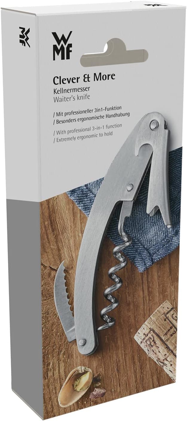 WMF Clever&More Kellnermesser 10 cm, Cromargan Edelstahl mattiert, Kellnerbesteck mit Flaschenöffner