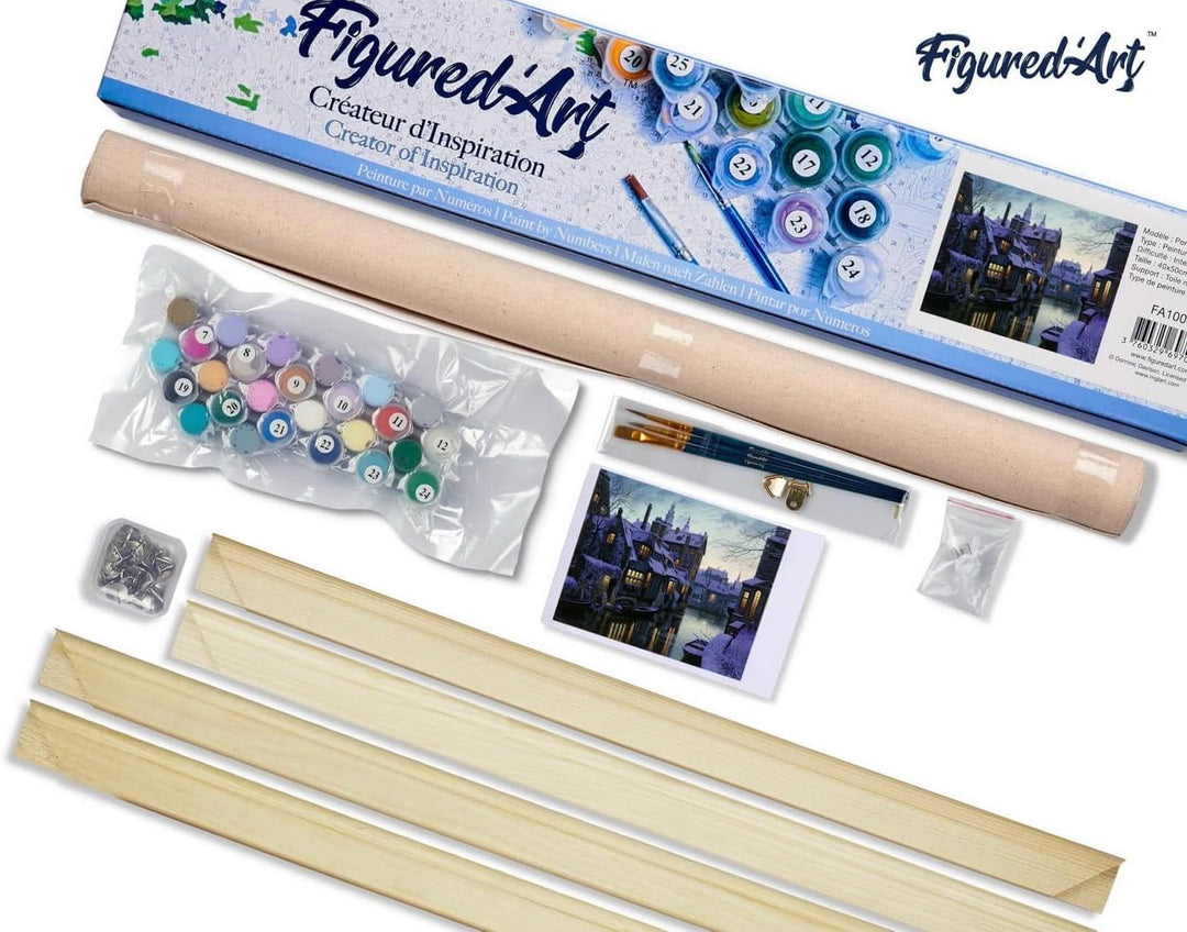 Figured'Art Malen Nach Zahlen Erwachsene Mit Rahmen Kanal im Winter - Paint by Numbers Basteln DIY B