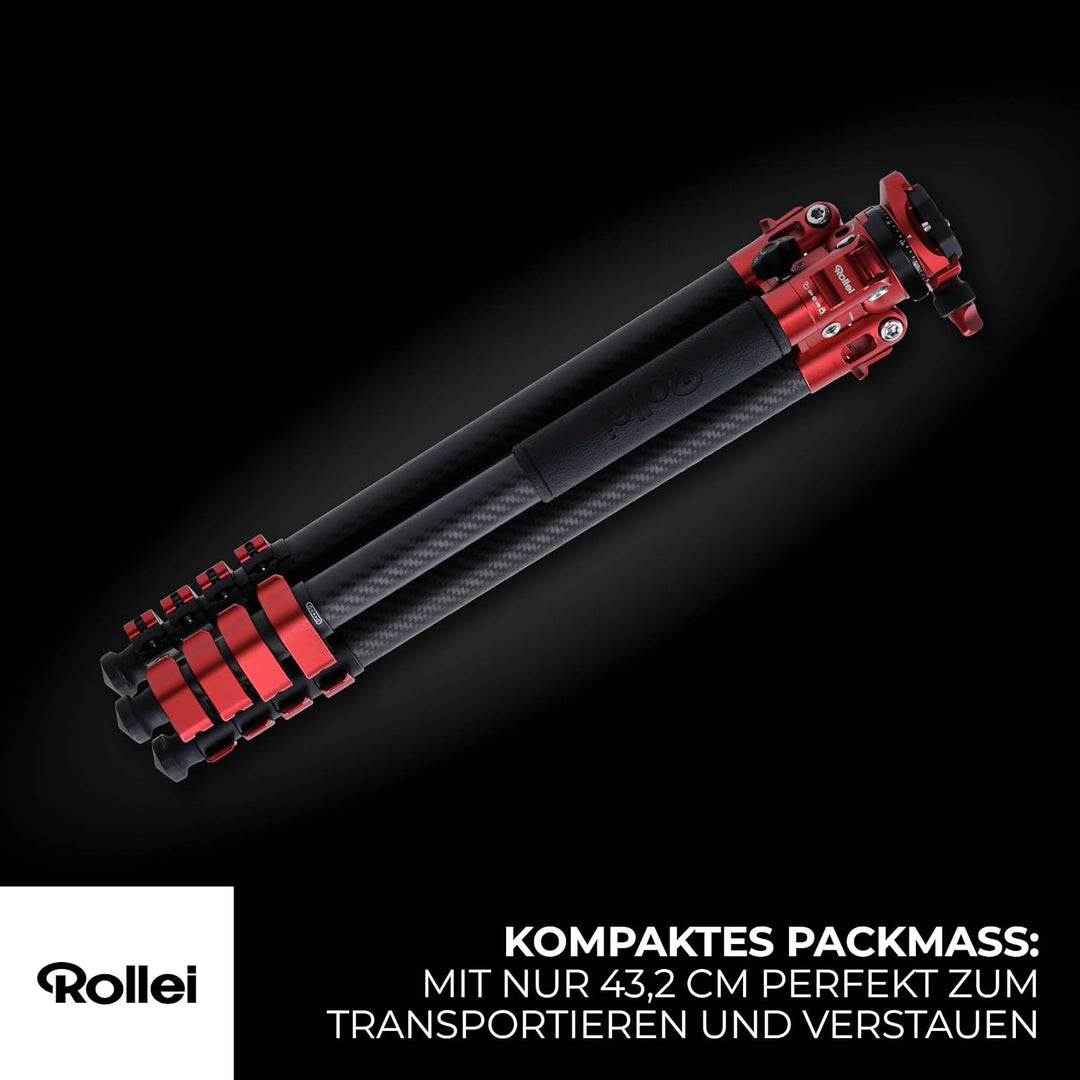Rollei Easy Traveler Carbonstativ - 5 kg Tragkraft, 160 cm Höhe, Ultraleicht, Kompakt, Mühelose Fest