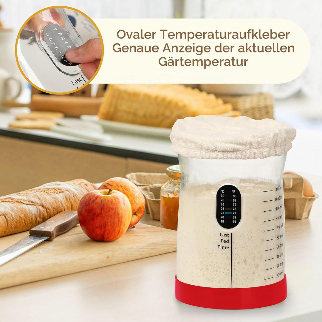 Coco Bird Pro Sauerteig Starter Set – 1,5L Grosses Sauerteig Glas mit 17 Rezepten – Sauerteigstarter