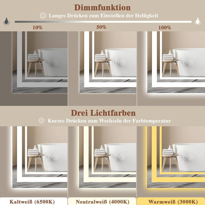Badspiegel-mit-Beleuchtung 140x70 - LED Badezimmerspiegel mit Bluetooth - Badezimmer Spiegel mit Bel