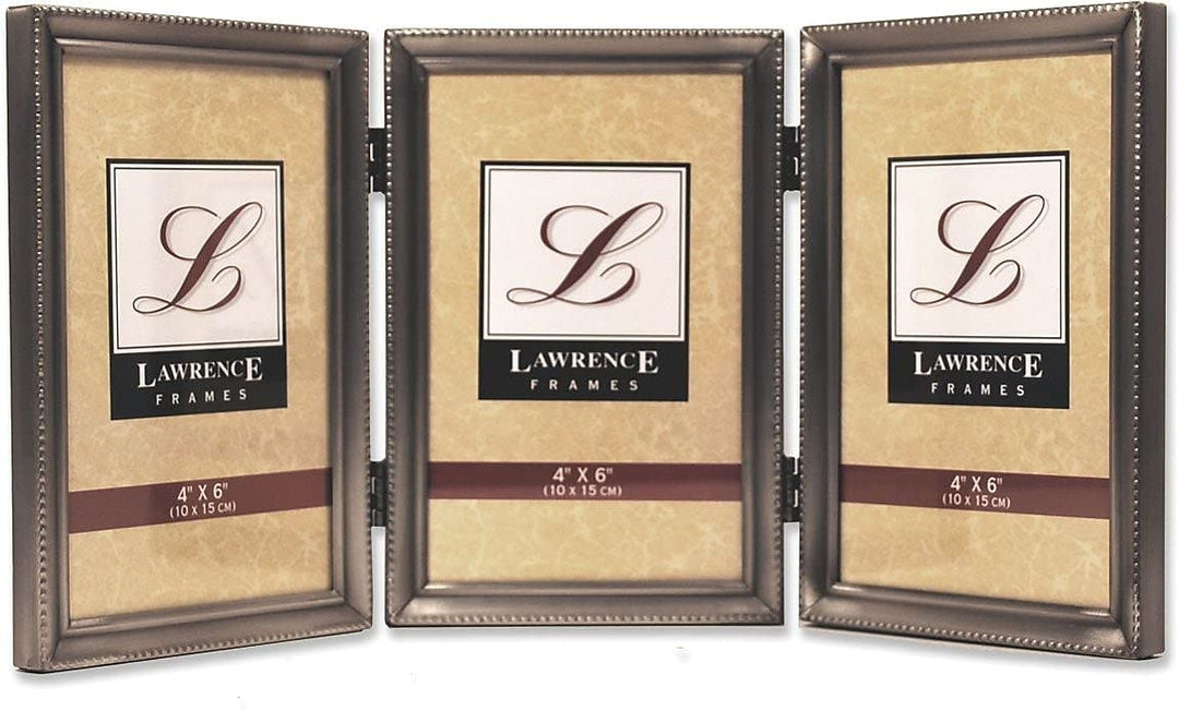 Lawrence Frames 10,2 x 15,2 cm Metallrahmen mit Scharnier für 3 Personen (11546T) zinnfarben 4x6 Tri