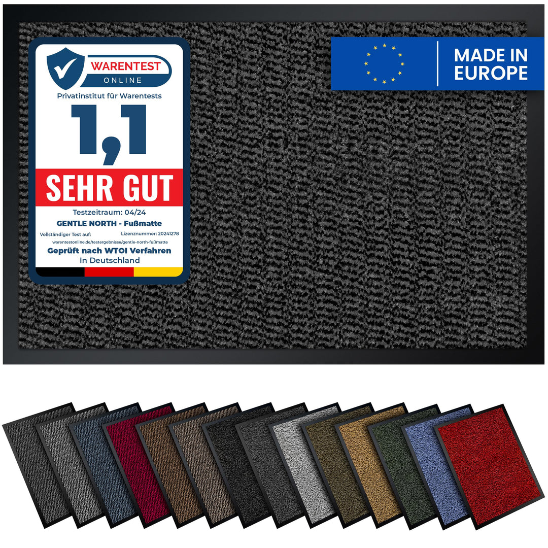 Gentle North Hochwertige Fussmatte grau schwarz 60x90cm gross für Innen & Aussen - Schmutzfangmatte