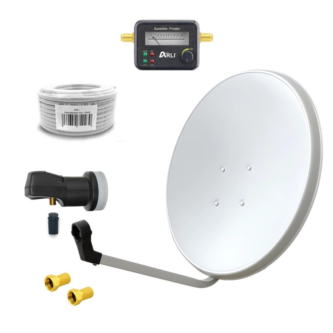 ARLI 60cm HD Sat Anlage Single LNB + 20m Koaxialkabel 135dB + Satfinder + 2 F-Stecker Digital 1 Teil