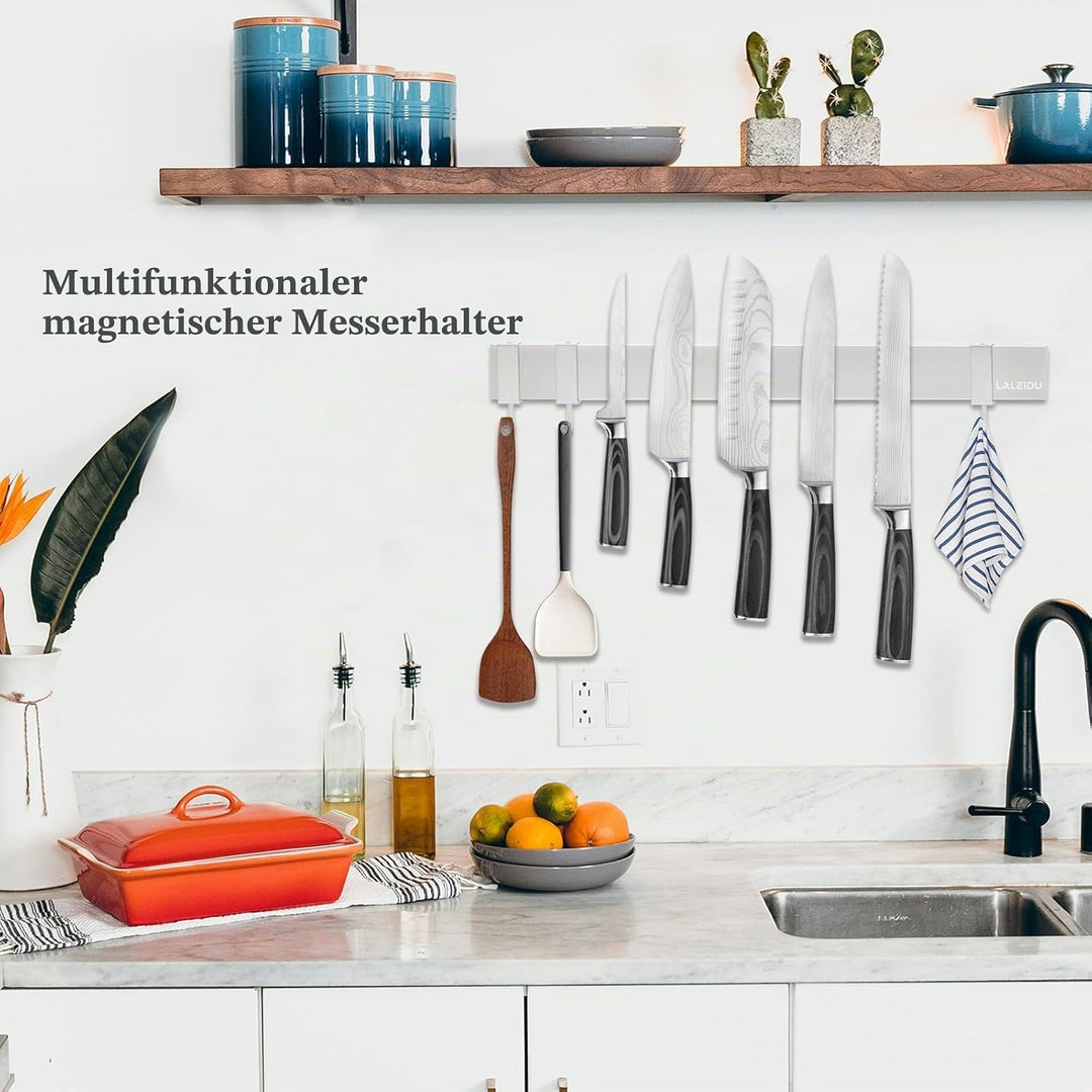 Magnetleiste Messer 40cm - Starker Magnetischer Messerhalter mit 3Haken - Edelstahl Magnetleiste zum