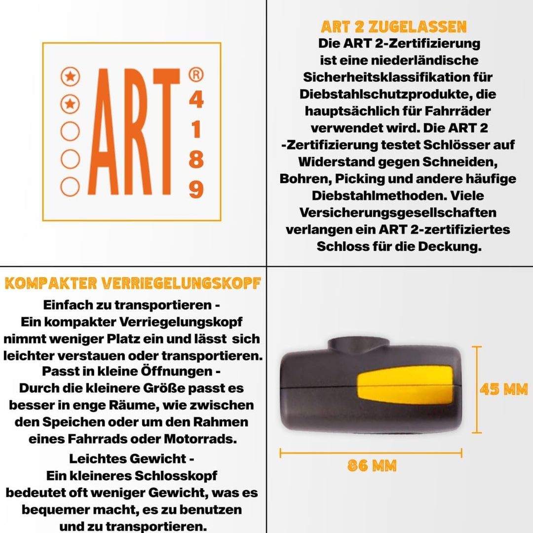 VINZ Veymont Kettenschloss ø8,3mm | Fahrradschloss ART 2 Zertifikat | Schloss für Fahrrad E-bike Kun