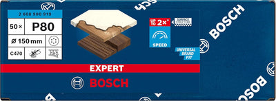 Bosch Accessories 50x Schleifpapier Expert C470 mit 6 Löchern (für Hartholz, Farbe auf Holz, Ø 150 m