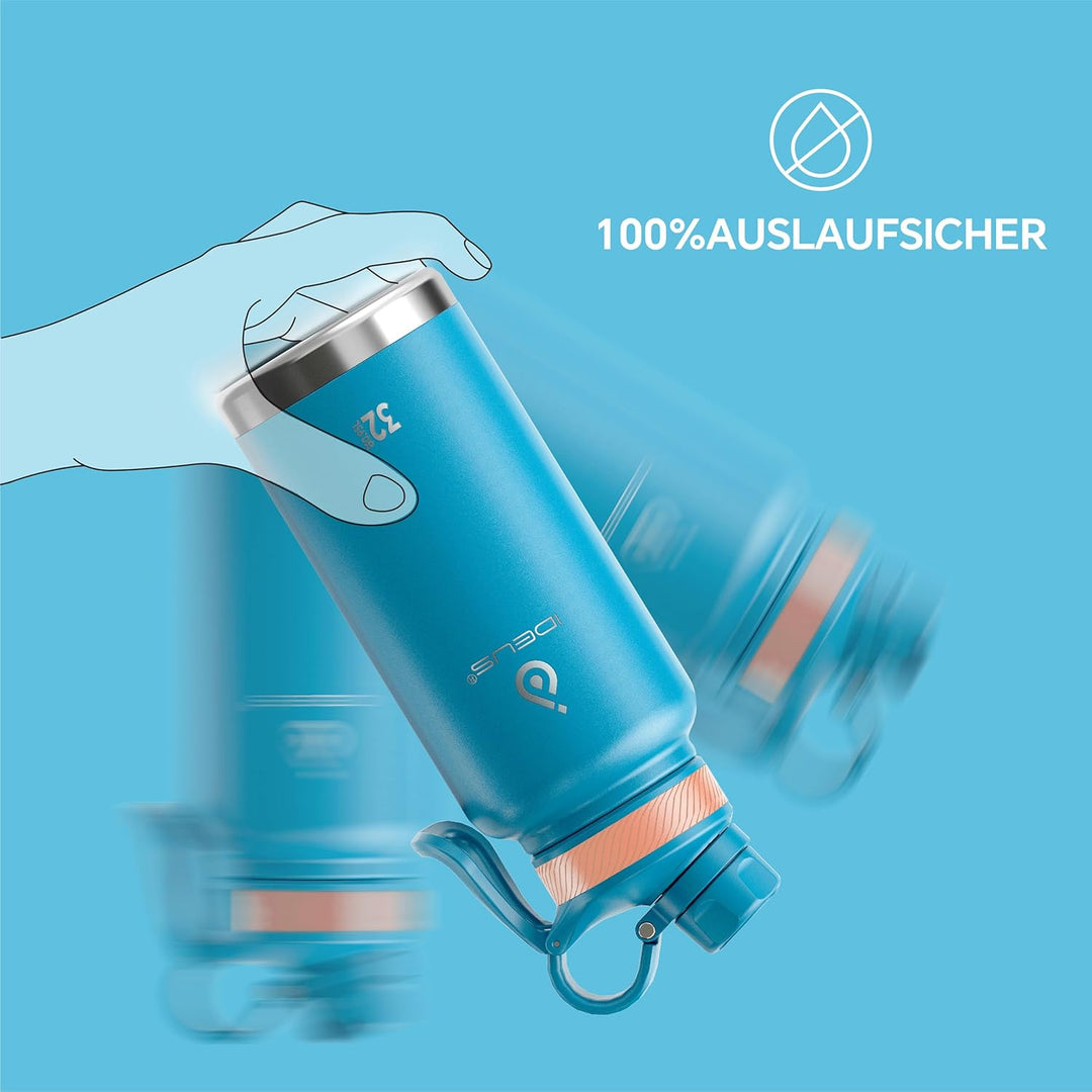 IDEUS Vakuumisolierte Wasserflasche, 32oz (950 ml) Edelstahl Doppelwand Flasche Metall Sport Kantine