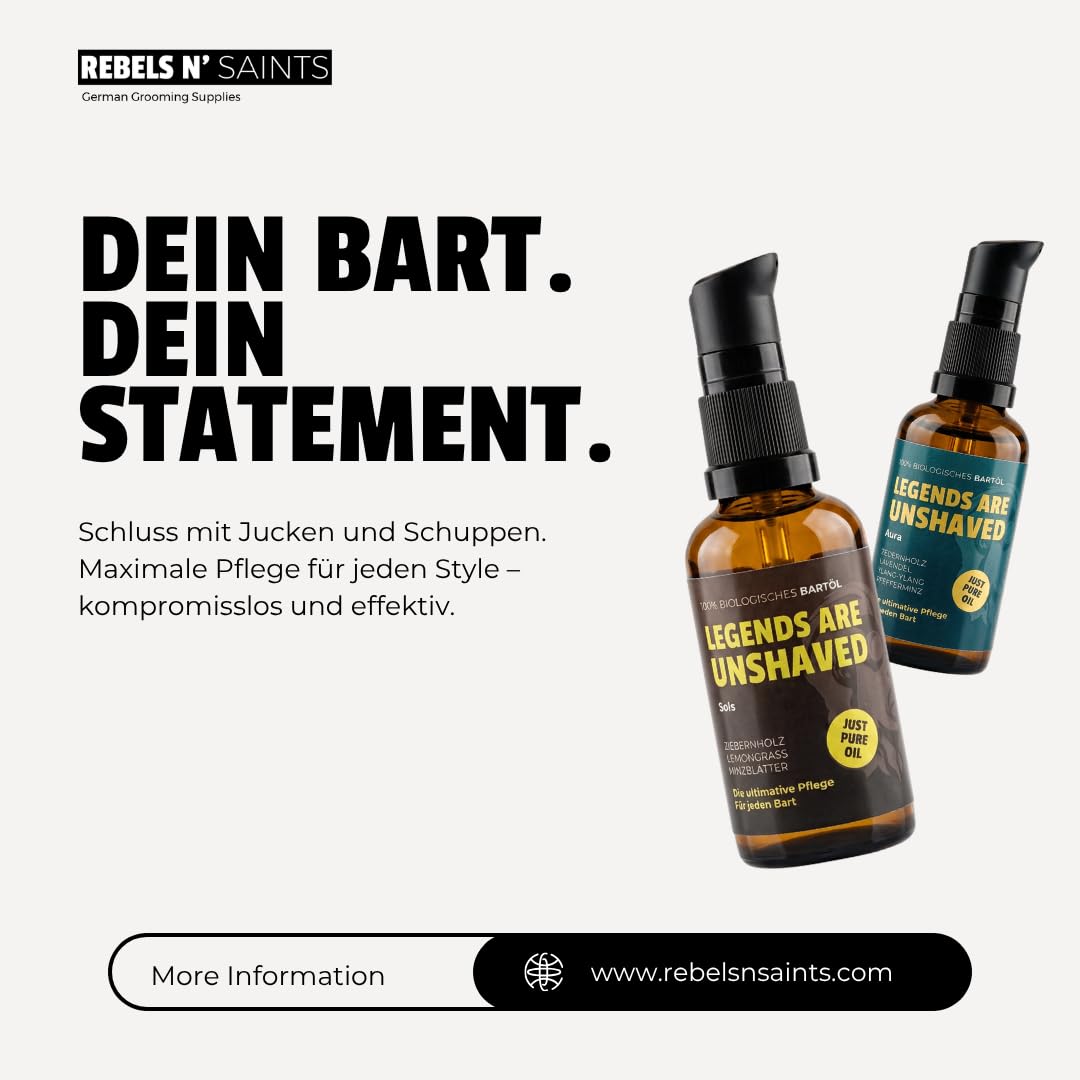 REBELS N' SAINTS Bartöl Solis - 100% natürlich - Pflegt Bart und Haut - Made in Germany - 50 ml Zede