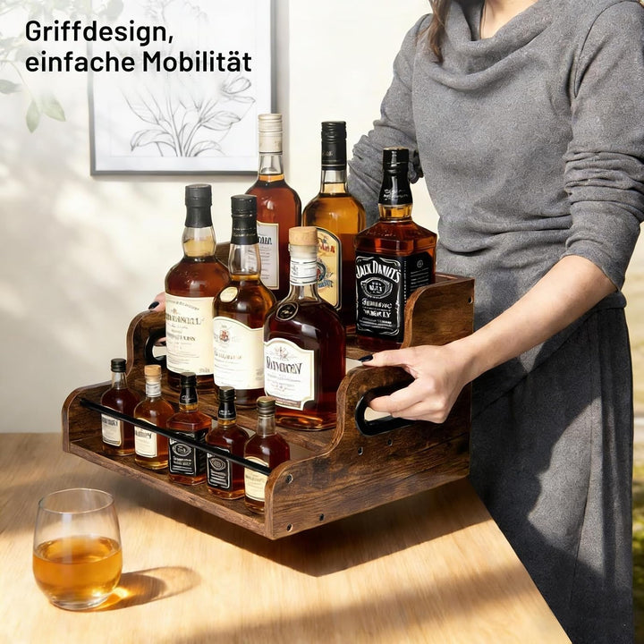 3-stöckiges Weinregal, Flaschenregal, Mini Bar mit Griffen und Ablagen, Sirupregal aus Holz, Weinreg