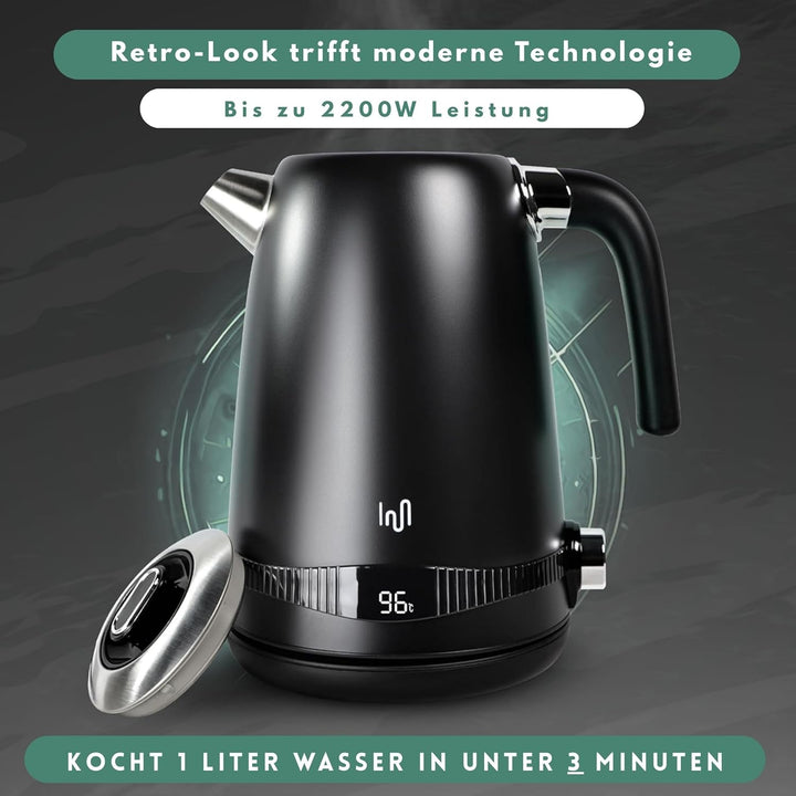 Impolio Retro Wasserkocher 1,7 L, LCD Display und Temperaturauswahl, TÜV Rheinland GS Zertifiziert,