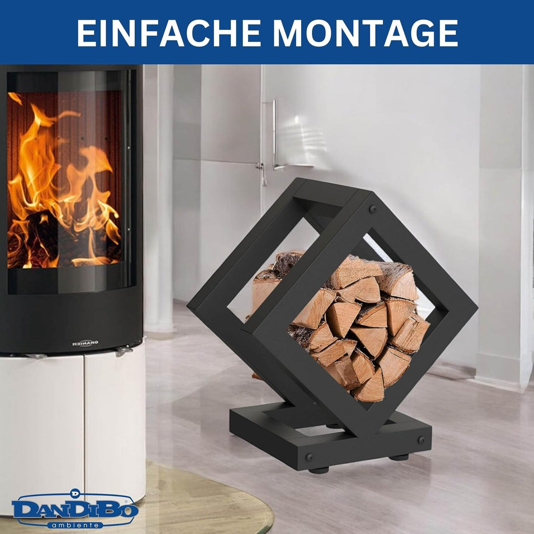 DanDiBo Kaminholzregal Innen Metall Schwarz Würfel Quadratisch 96606 Brennholzregal Holzaufbewahrung