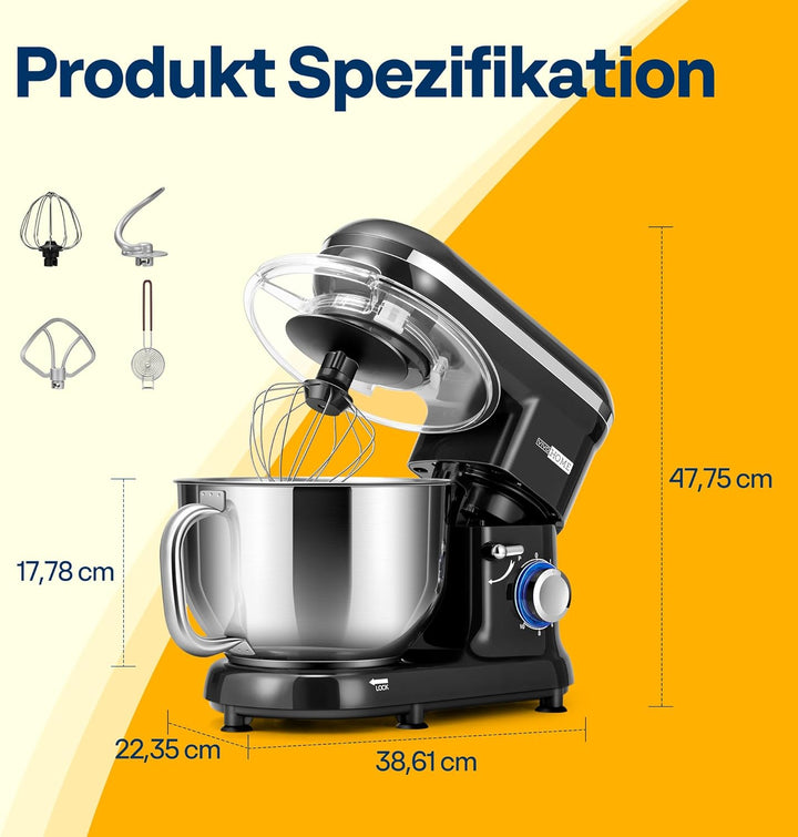 VIVOHOME Küchenmaschine 5,7L Knetmaschine 1500W Küchenmaschinen mit 10 Geschwindigkeiten Pulsfunktio