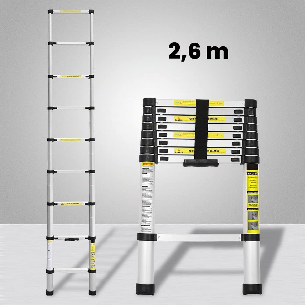 Eulenke 2,6M Teleskopleiter - Rutschfester Multifunktionsleiter 150 kg Belastbarkeit - Aluleiter Hau