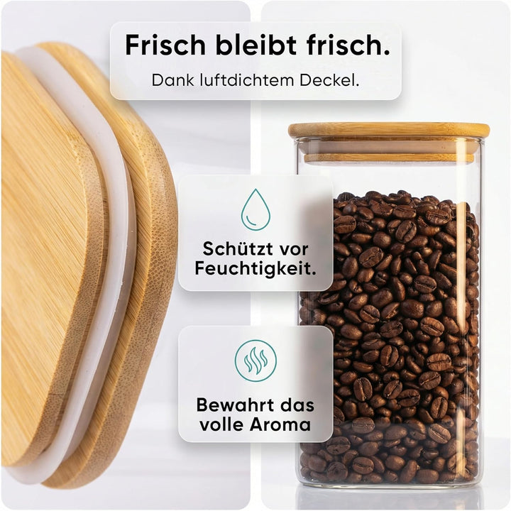 Deco haus® Vorratsgläser mit Deckel 4er Set + Etiketten [LUFTDICHT] - Für Müsli, Cornflakes, Spaghet