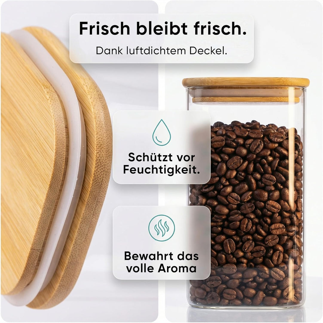 Deco haus® Vorratsgläser mit Deckel eckig 6er Set [+ETIKETTEN] - Vorratsdosen Glas mit Deckel luftdi