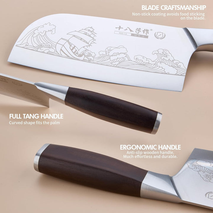 SHI BA ZI ZUO Küchenmesser Set, Chinesisches Kochmesser und Kochmesser Silber-yzh008, Silber-yzh008