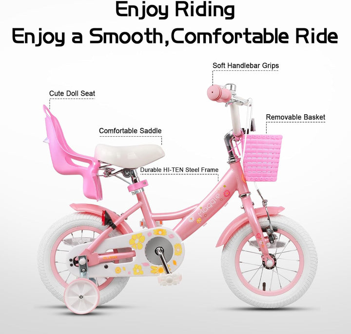 Glerc Maggie 12 14 16 Zoll KinderFahrrad für 2-7 Jahre Mädchenfahrrad alt mit Puppe-Sitz & Stützräde
