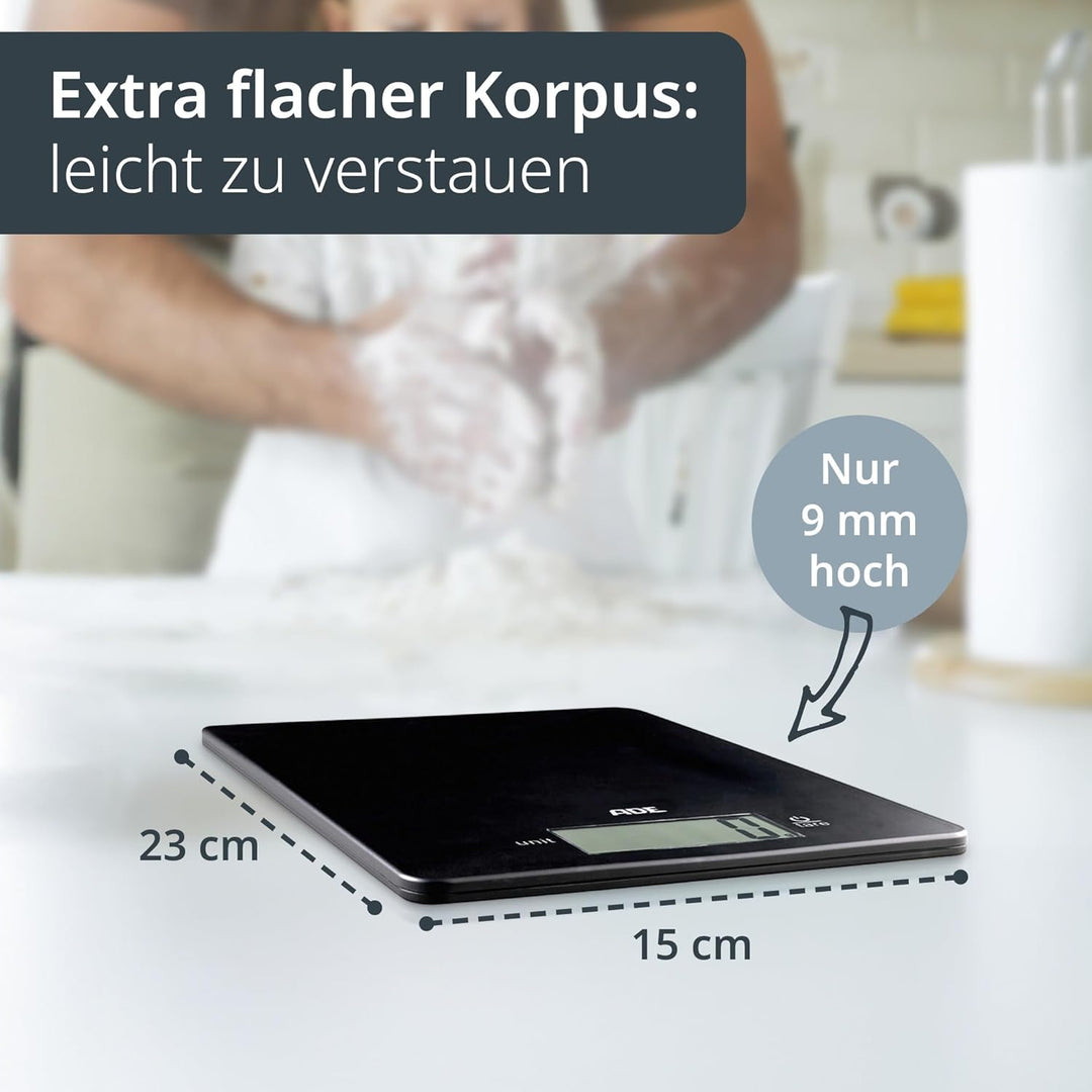 ADE Digitale Küchenwaage mit 5 kg Tragkraft | präzise Grammwaage | grosses Display | extra flacher K