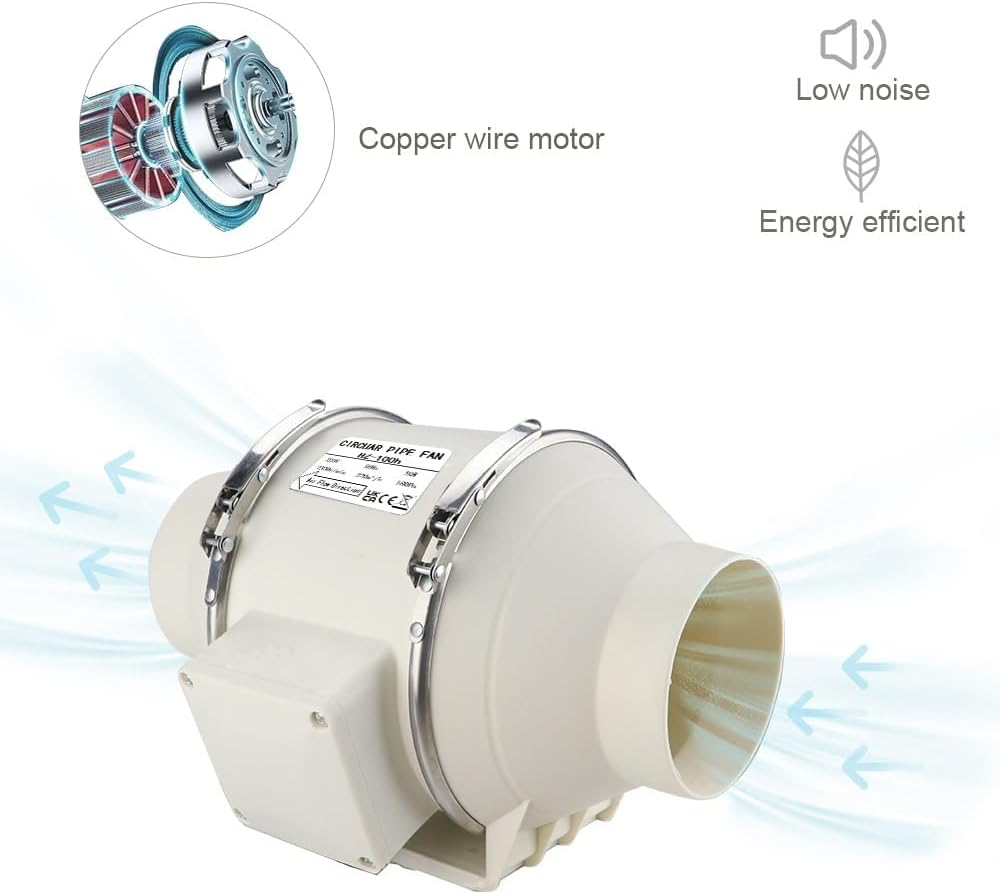 Anesty Rohrventilator 100mm bis 220m³/h Rohrlüfter Inline Abluftventilator mit 1,4 m Netzkabel für B