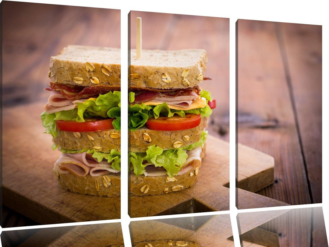 Doppeldecker Sandwitch als 3-Teiler Leinwandbild 120x80 Bild auf Leinwand, XXL riesige Bilder fertig