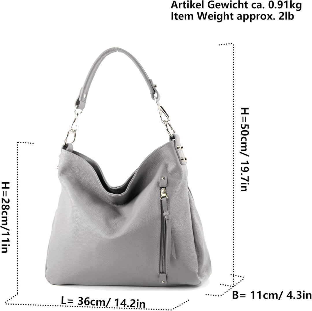 modamoda de - T183 - ital. Damen Schultertasche aus Leder Dark Chocolate, Dark Chocolate