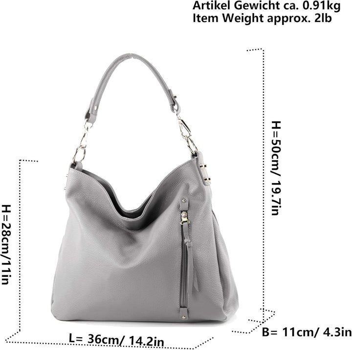 modamoda de - T183 - ital. Damen Schultertasche aus Leder Dark Chocolate, Dark Chocolate