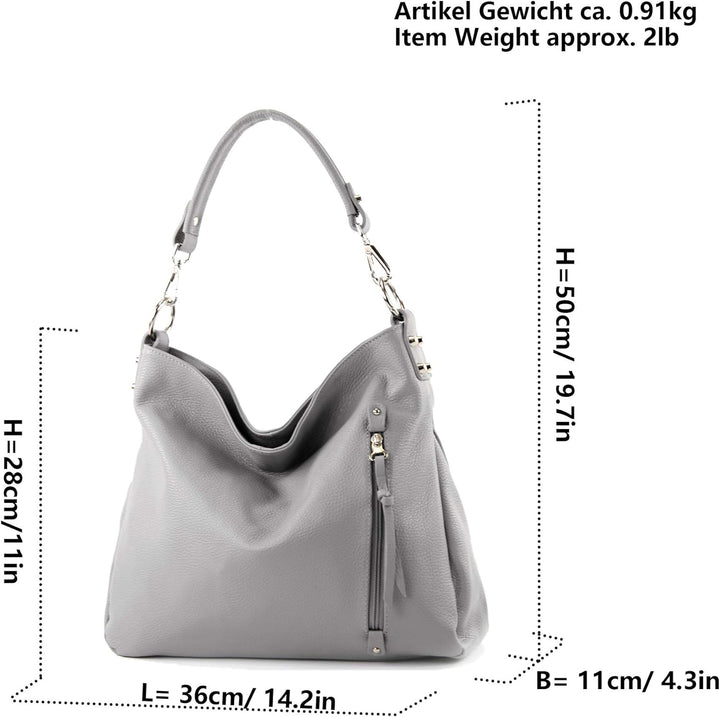 modamoda de - T183 - ital. Damen Schultertasche aus Leder Blattgrün, Blattgrün