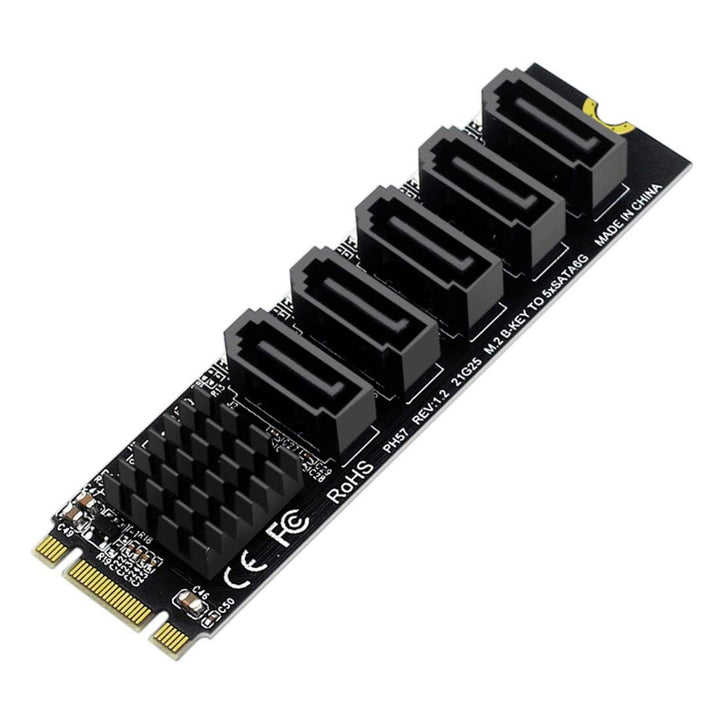 chenyang 5 Ports M.2 auf SATA Adapter, B+M Key NGFF 1 auf 5 SATA 3.0 Port Erweiterungskarte mit JMB5