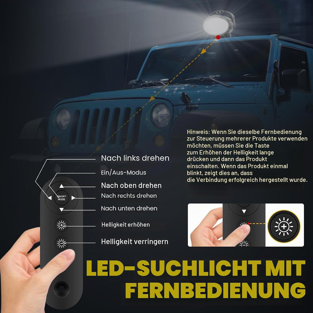 RIGIDON Led Arbeitsscheinwerfer mit Magnetfuss, 38W 3800LM Suchscheinwerfer | 12V 24V Flood Offroad