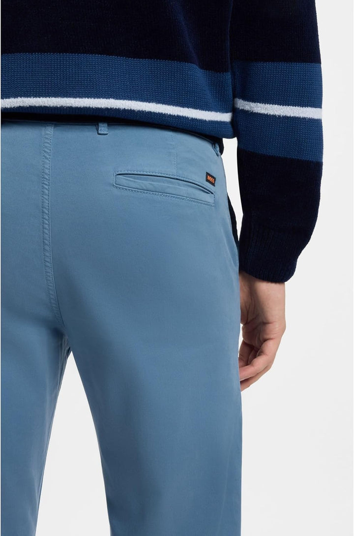 BOSS Herren Chino Slim Slim-Fit Chino aus elastischem Baumwoll-Satin 29W / 32L Open Blue472, 29W / 3