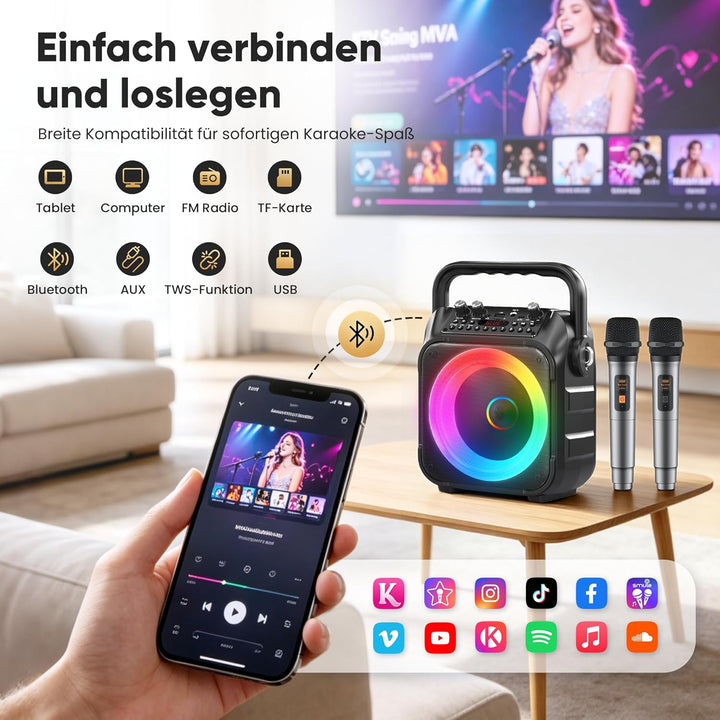 Karaoke Maschine mit 2 Karaoke Mikrofonen: Singingmate Karaoke Anlage mit 2 Mikrofonen für Erwachsen