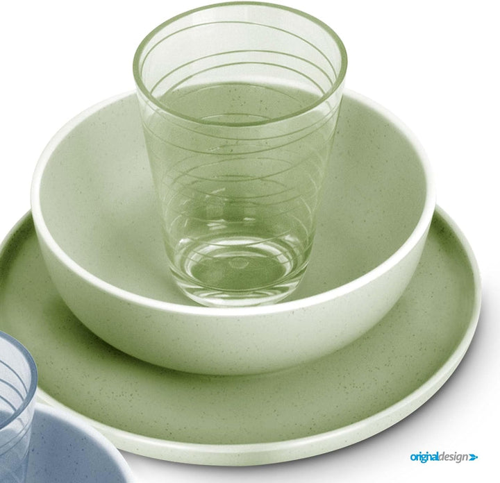 BRUNNER: Melamin Geschirr-Set Camping | 16-Teilig - Teller & Kaffe-Becher für 2-4 Personen | DOLOMIT