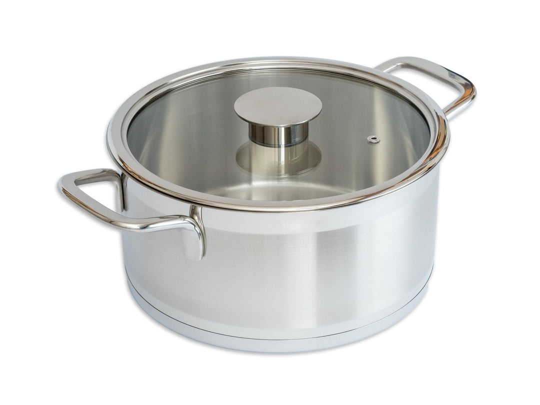 GRANA HOME Induktions Kochtopf aus 100% Edelstahl mit Deckel aus Glas mit Dampfloch, Bratentopf für