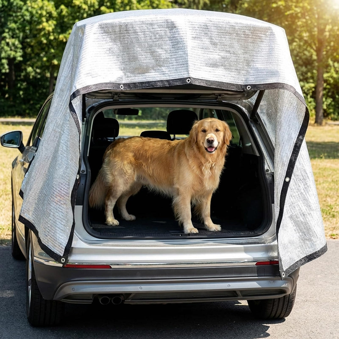 BeGrit Schattennetz Auto Hund 75% Alu Hitzeschutz mit Ösen 2m x 2m UV Luftdurchlässiges Sonnennetz A