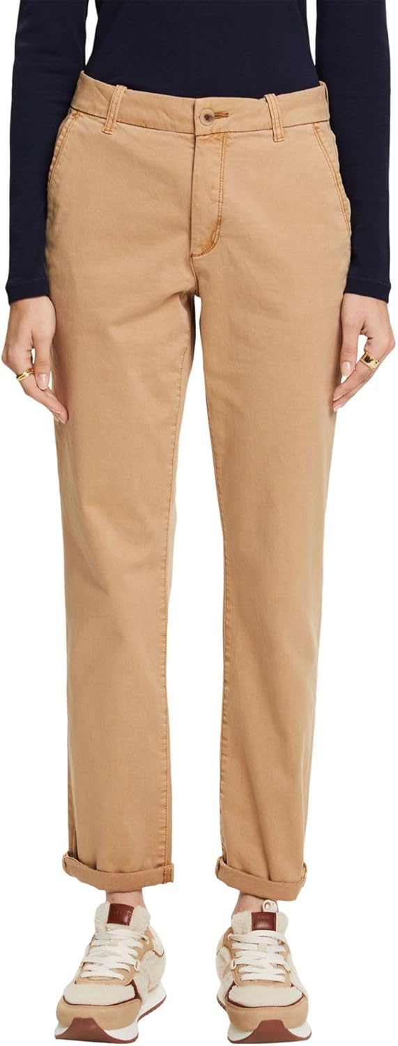 ESPRIT Chinohose in gerader Passform mit mittelhohem Bund 38W / 32L Beige, 38W / 32L Beige