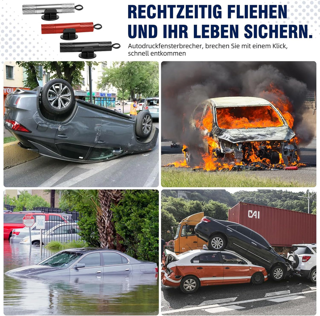 3 Stück 2-in-1 Gurtschneider Notfallhammer mit 2 Testglas & Gurtschneider | Sicherheitshammer aus Wo