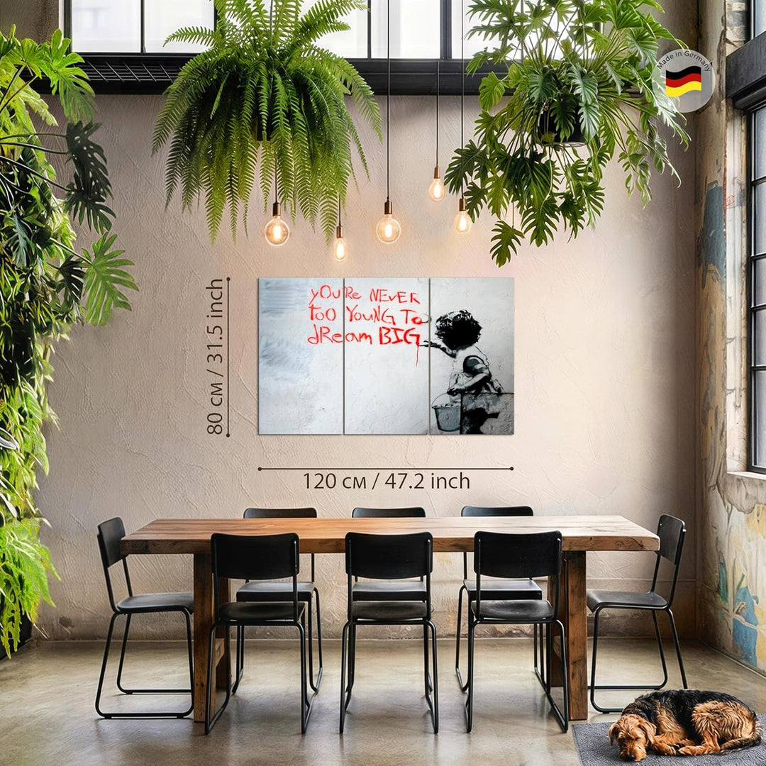 Runa Art Wandbilder Banksy Dream Big Bild XXL Loft Wohnzimmer Schwarz Weiss Street Art 120 x 80 cm 3